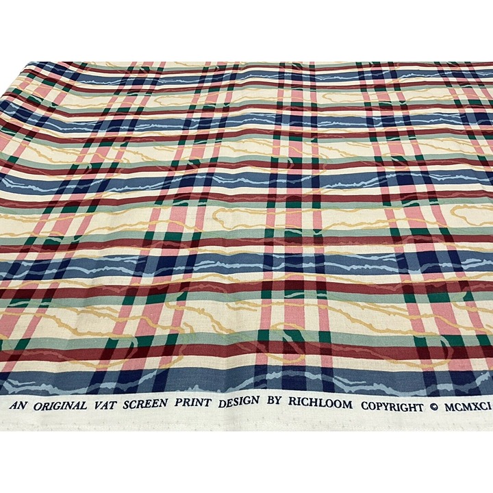 Richloom Copyright MCMXCI (1991) Plaid Home Decor Fabric Preshrunk Screen Print