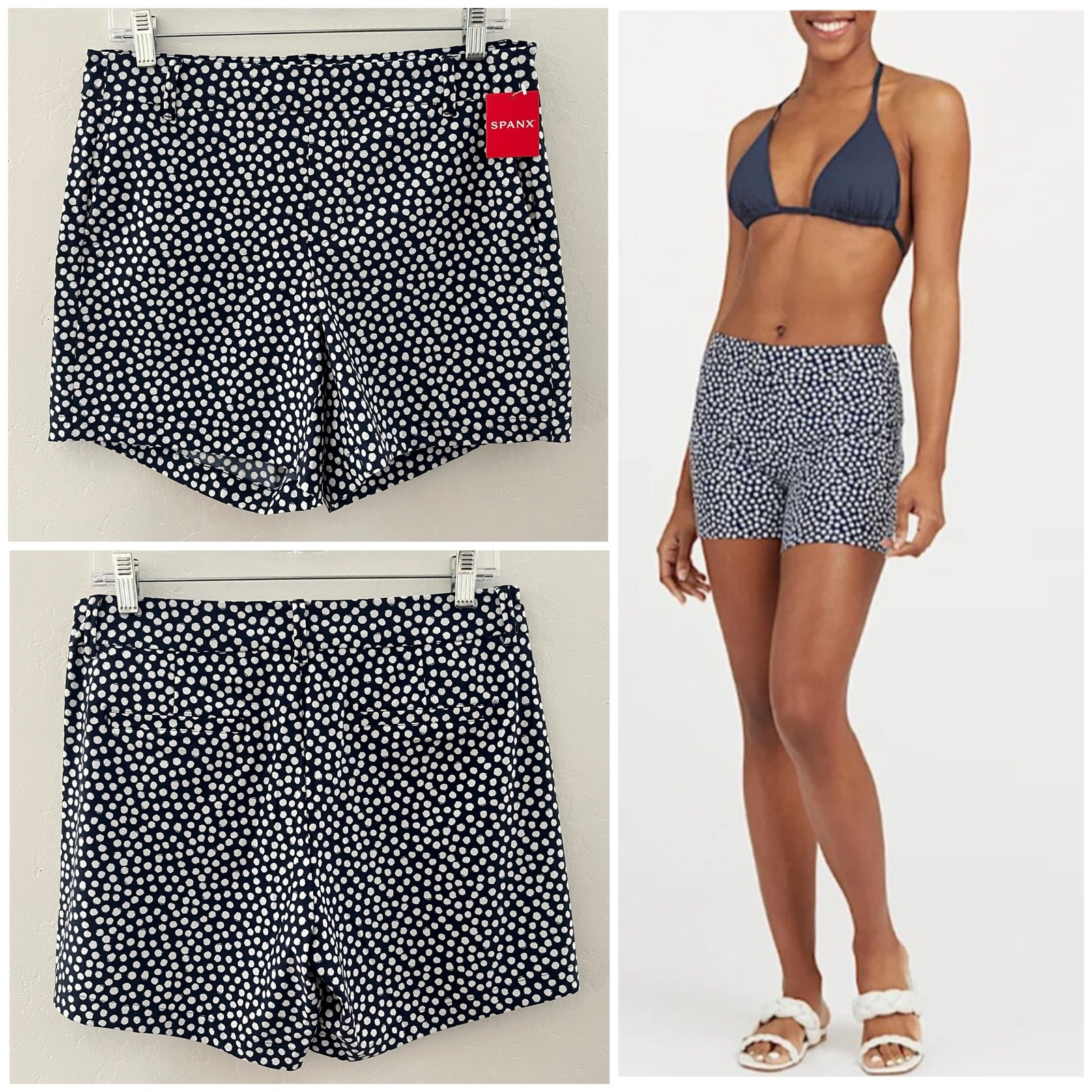 Spanx Sunshine 6 Shorts UPF 50+ Navy Painted Dot Summer Vacay Beach Medium NWT