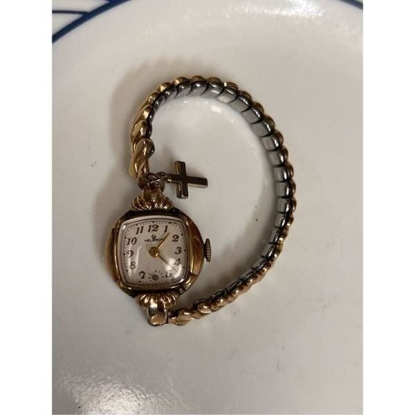 Vtg Helbros Working Wind Up 12k Band Stainless Steel Face Women’s Watch