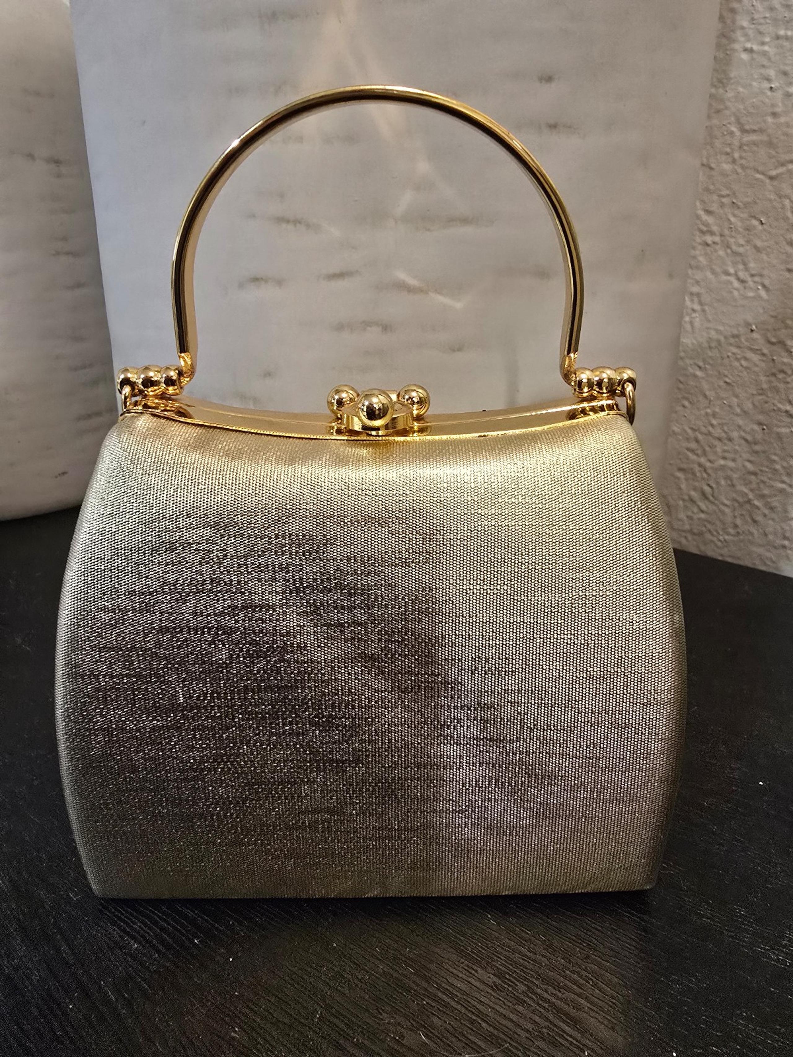 Vintage purse  Sasha Gold Fabric with Gold Metal Small Evening Purse with Clasp.