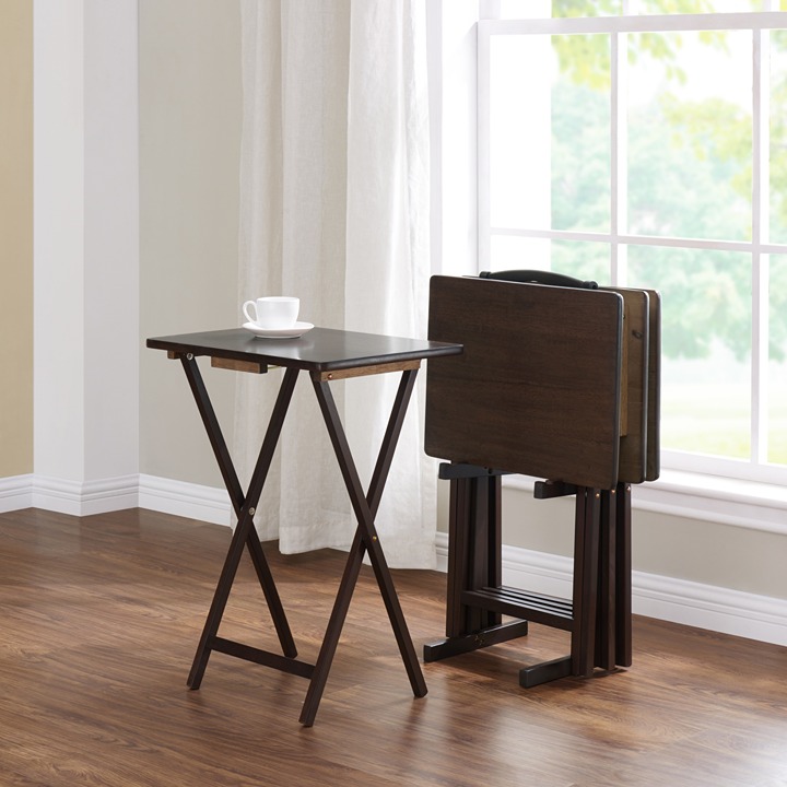 Walnut 5-Piece Folding TV Tray Table Set, 19 x 15 x 26 Inch