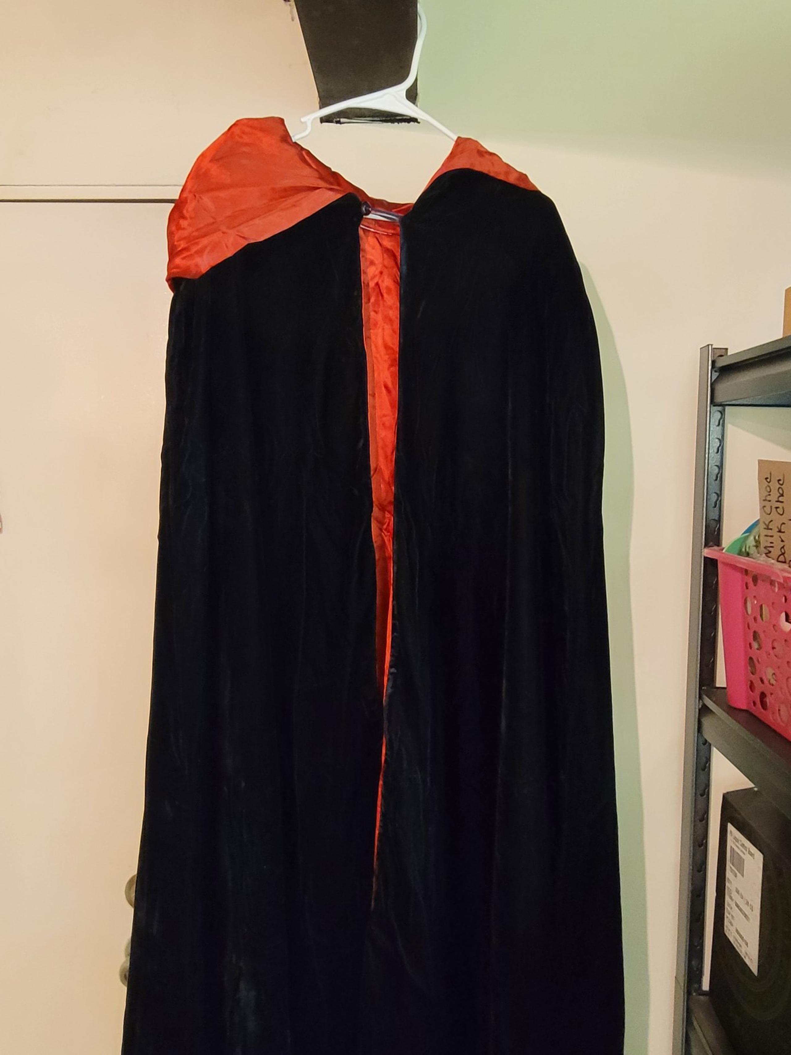 Black velvet & red satin cape with hood