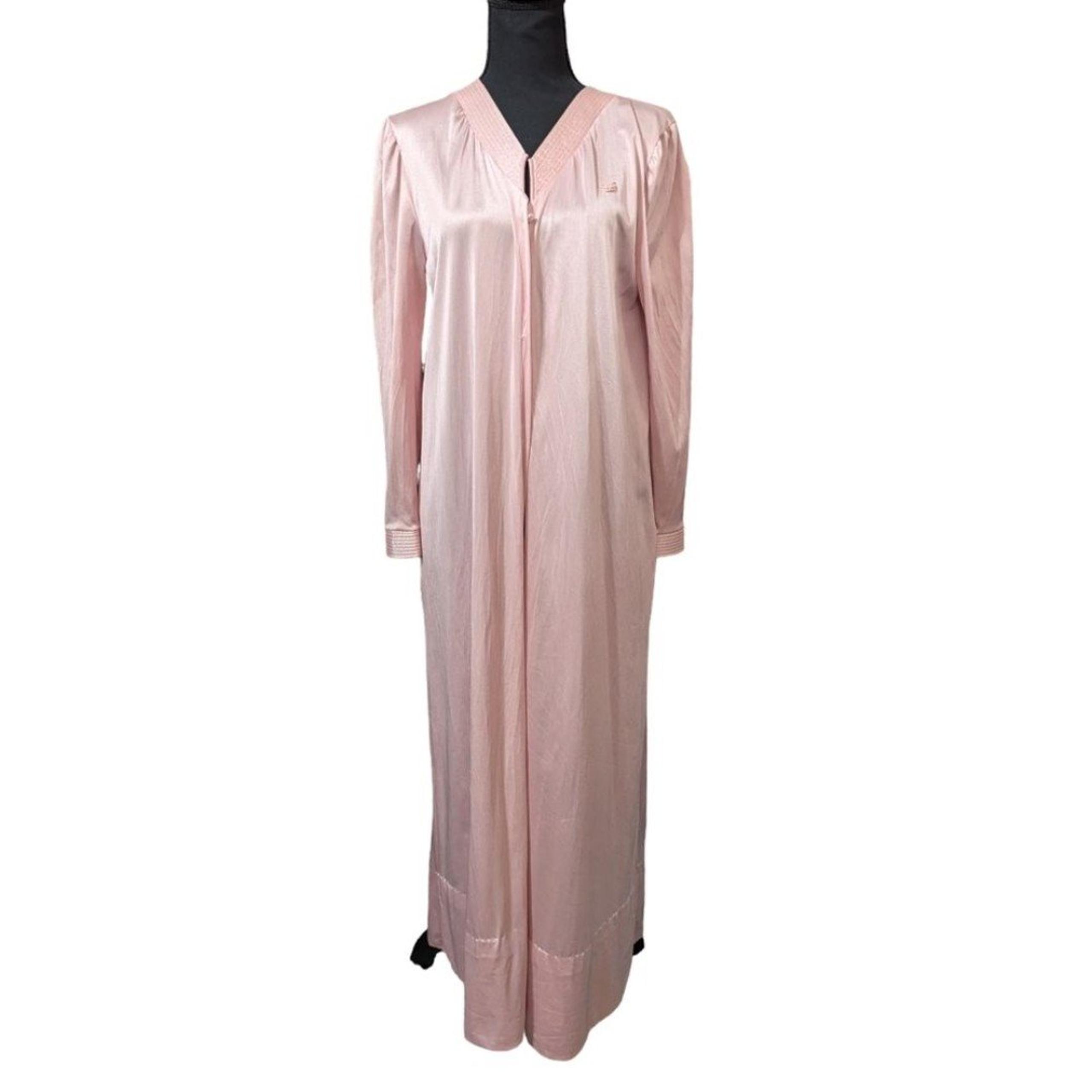 Vintage Diane Von Furstenberg 60s Pink Button Up Maxi Nightgown Robe Size M