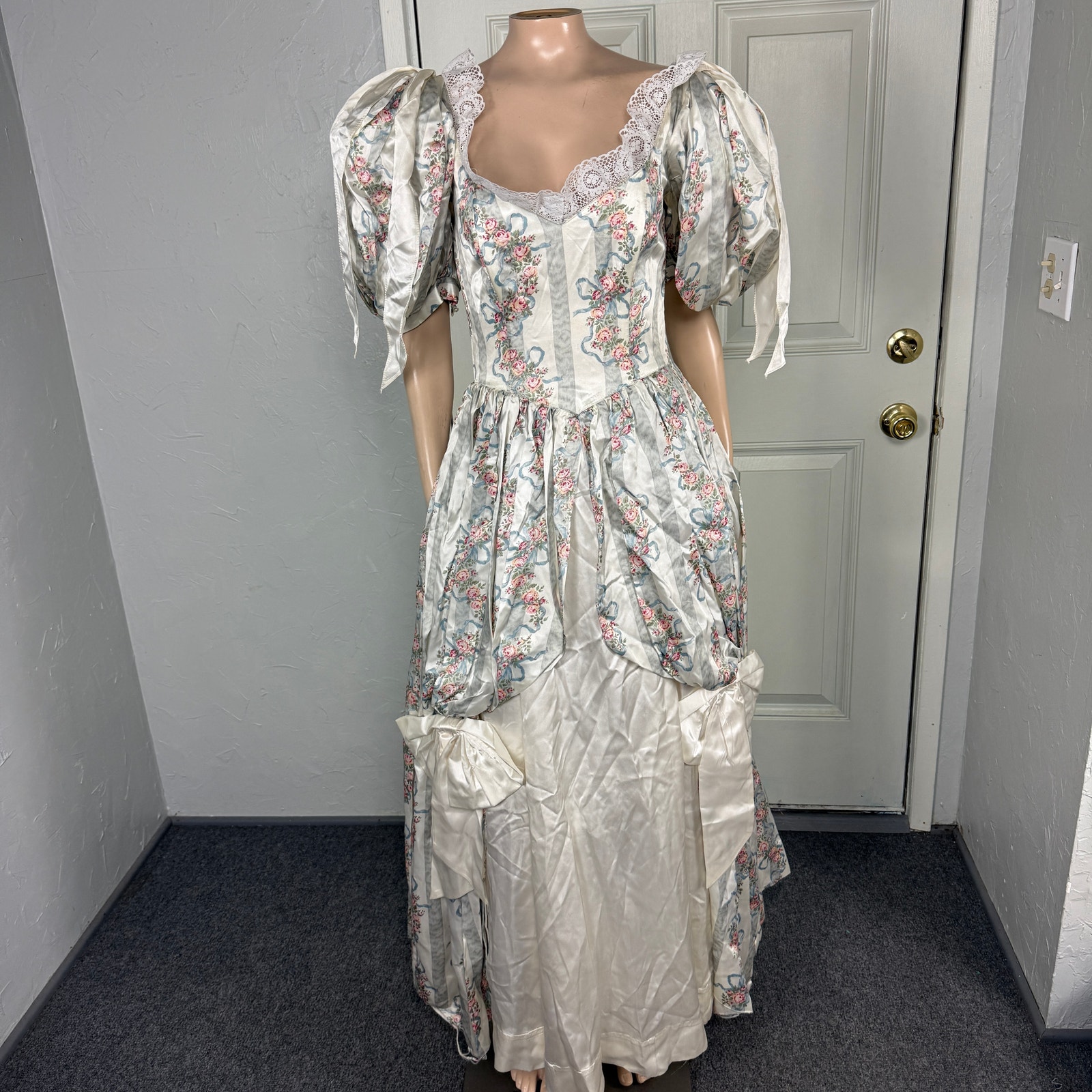 Vintage 70s 80s Gunne Sax Dress 7 Prairie Ribbon bow Bridal Renaissance Q3-5