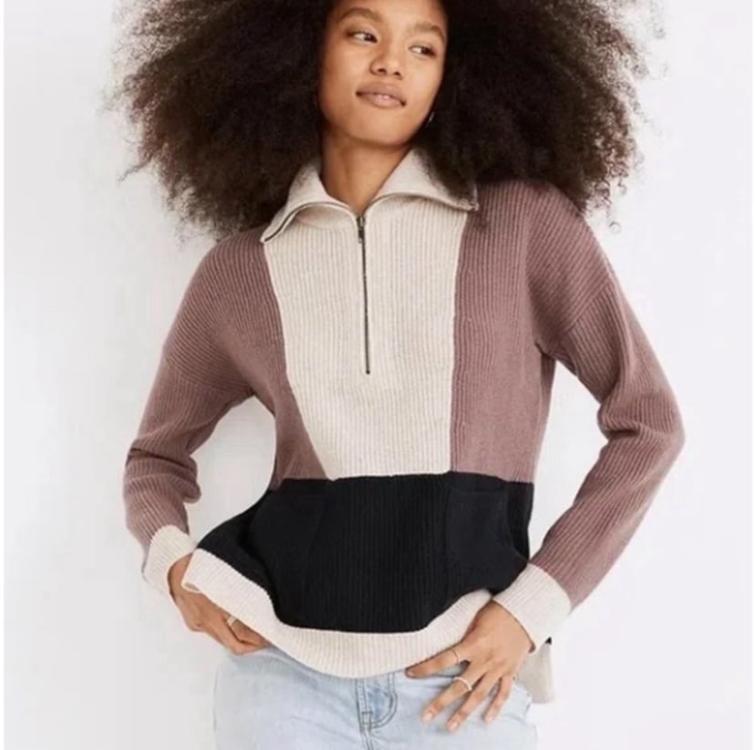 Madewell Glenbrook Half-Zip Wool Colorblock Sweater