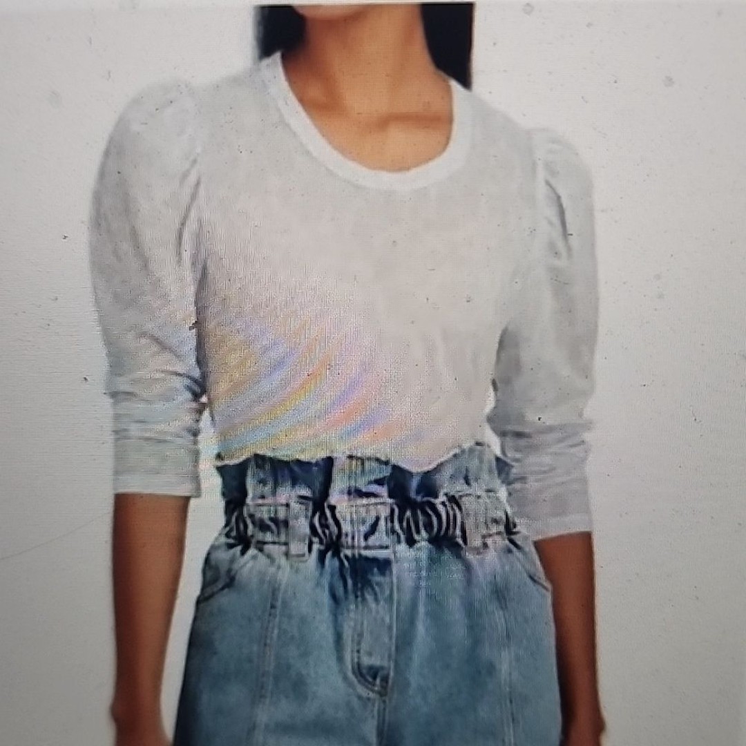 A.L.C KARLIE PUFF SLEEVE SPOTTED LEOPARD BABY BLUE TOP SIZE XS