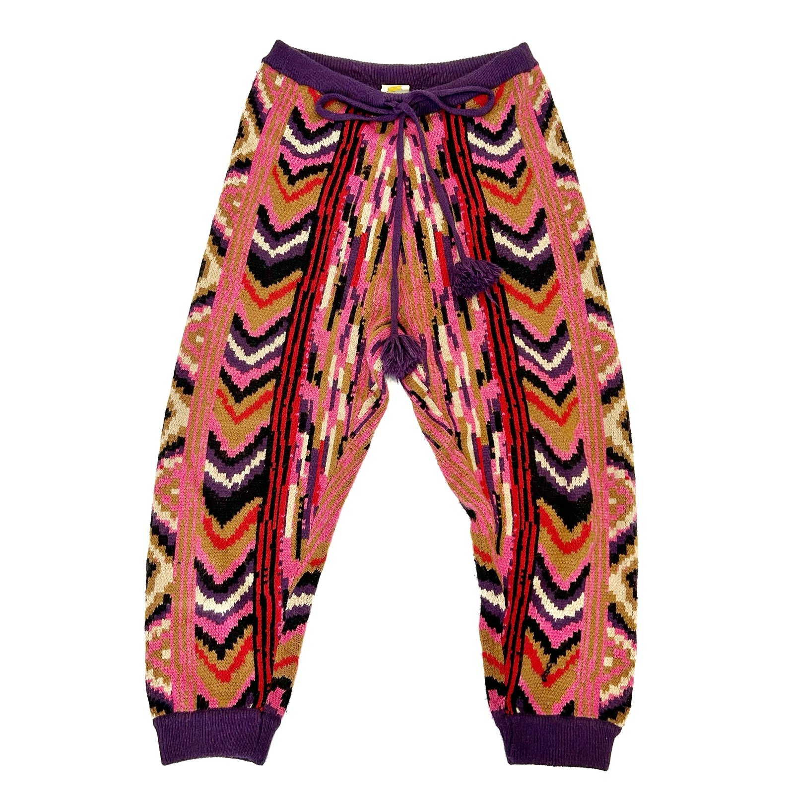 FARM Rio Red Striped Patchwork Knit Multicolor Oversized Sweatpants Joggers XL