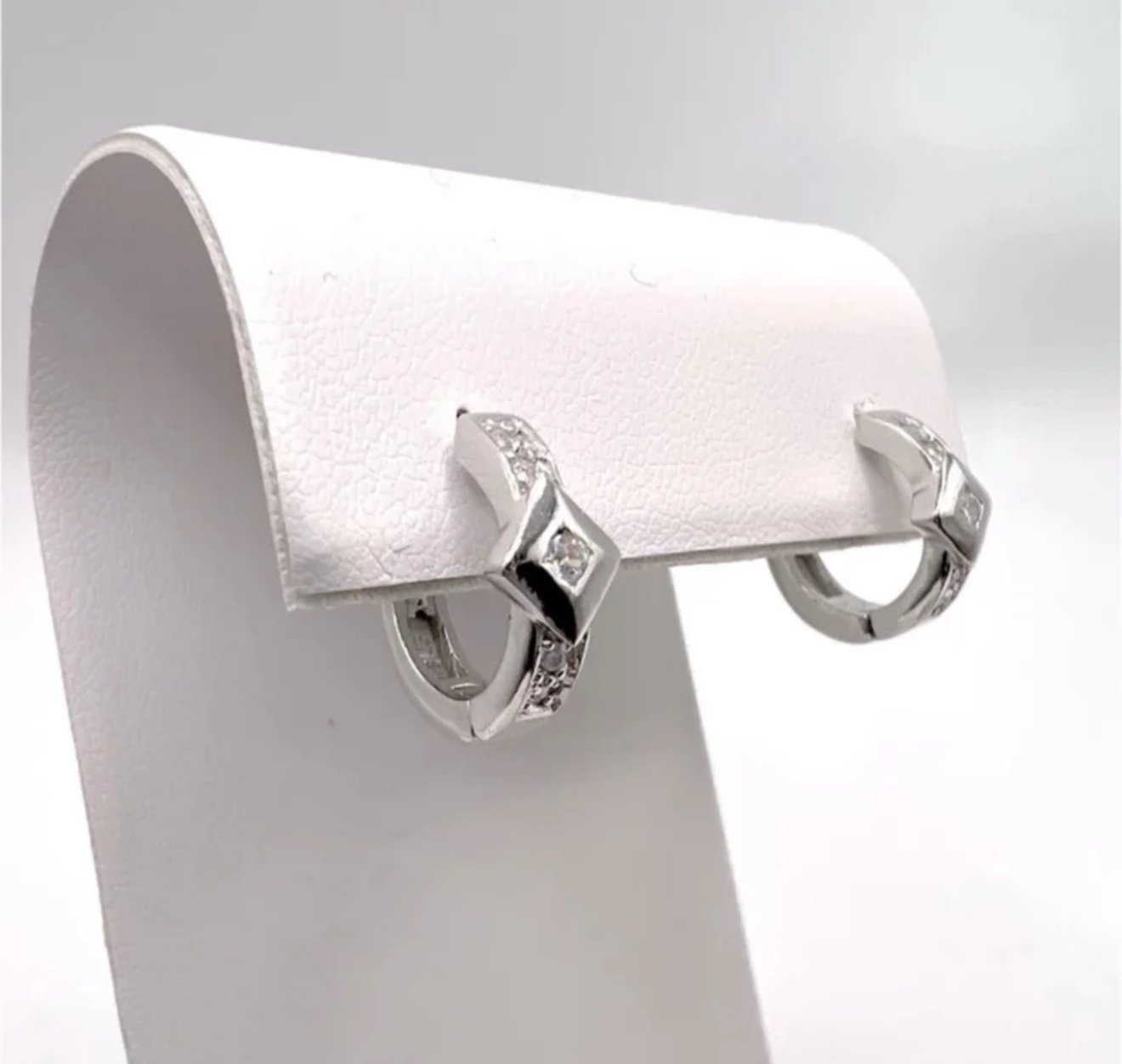 .925 Sterling Silver Cz Huggie Hoop Earrings