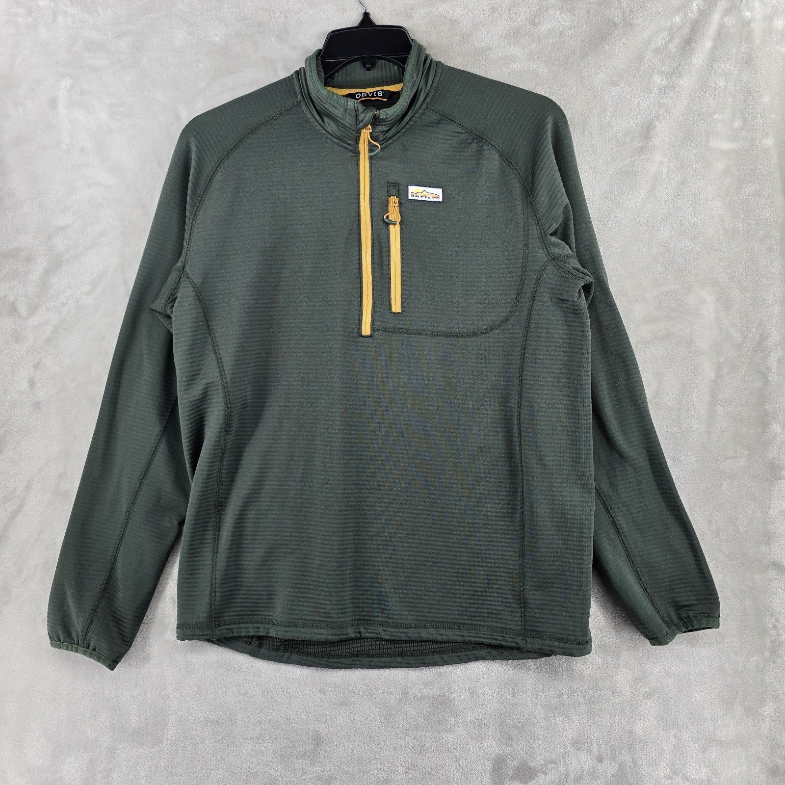 Orvis Horseshoe Hills Quarter Zip Pullover Medium Green Waffle Fleece Interior