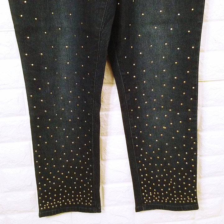 DG2 Diane Gilman Denim Mom Jeans -16P Metallic Studs Comfort Cropped Pants Navy