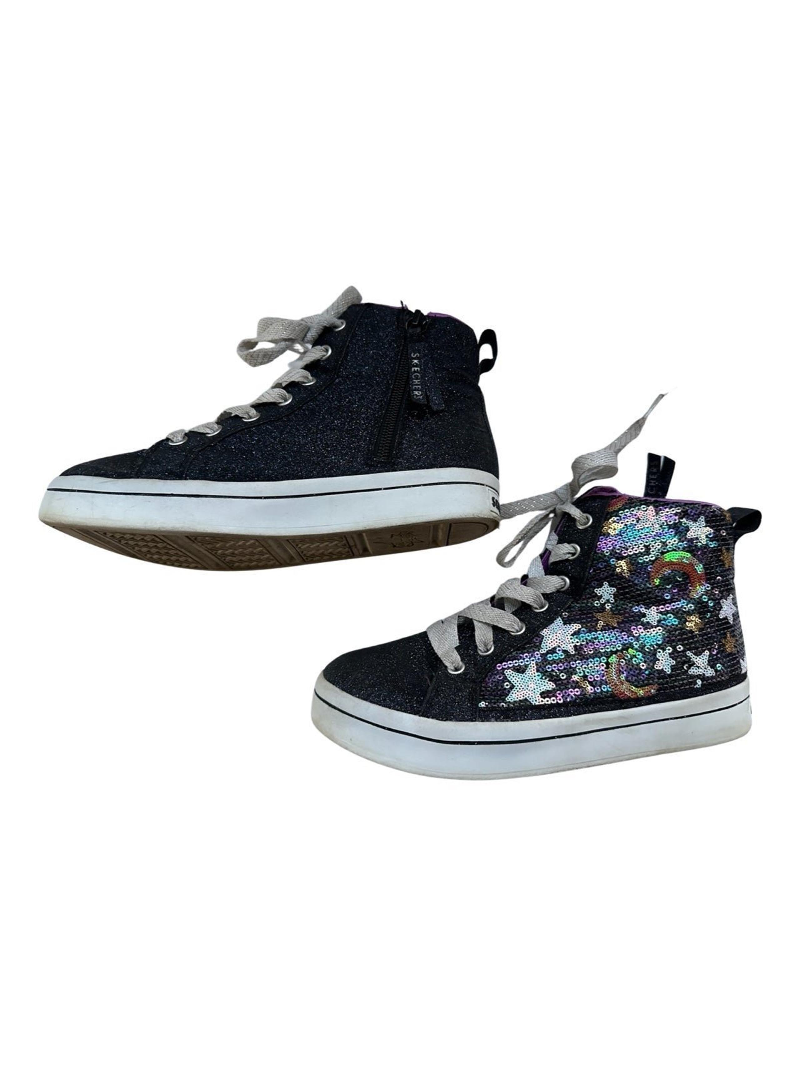 Sketchers Black Glitter Star & Moon Glitz High Top Shoes Big Kids Size 4.5Y
