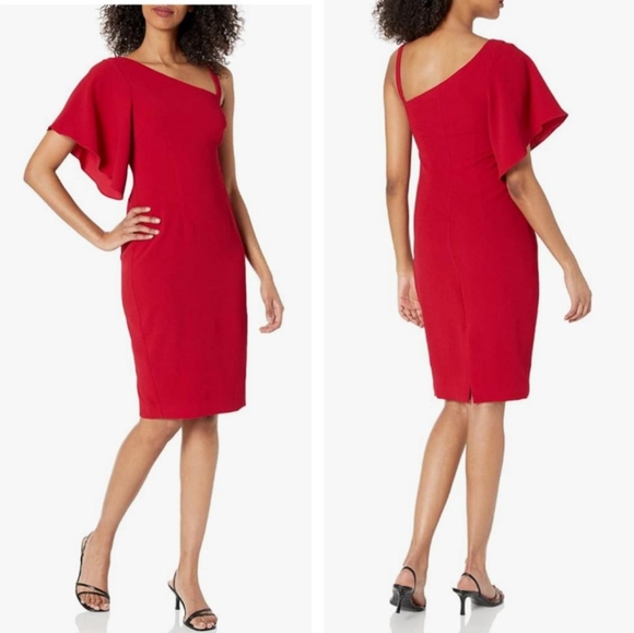 Trina Turk Upbeat One Flounce Shoulder Sheath Dress In Sangria | 6