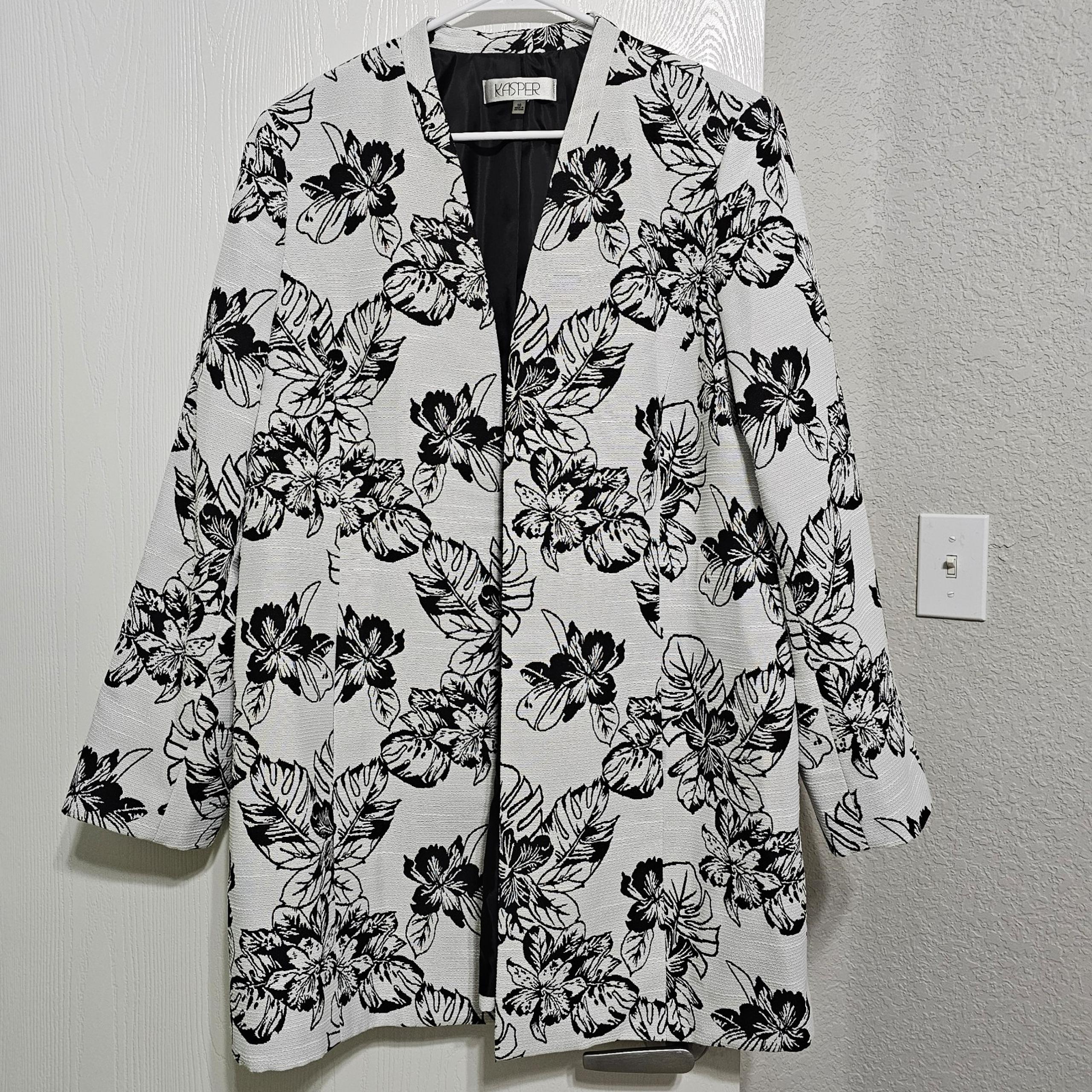 Kasper Black & White Floral Jacket Blazer Top, SIZE 16