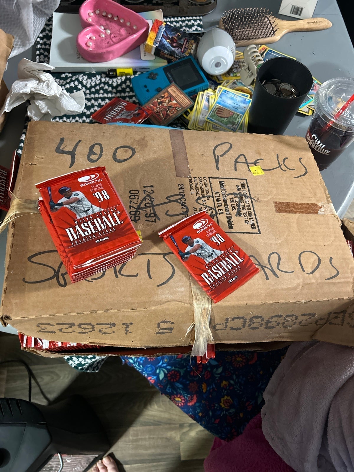 400 packs of 98 baseball cards and Pokémon binder