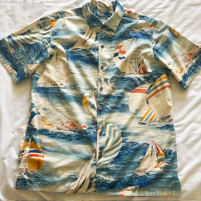 Vtg Polo Ralph Lauren men's shirt size L Blue Sailboat Short Sleeves