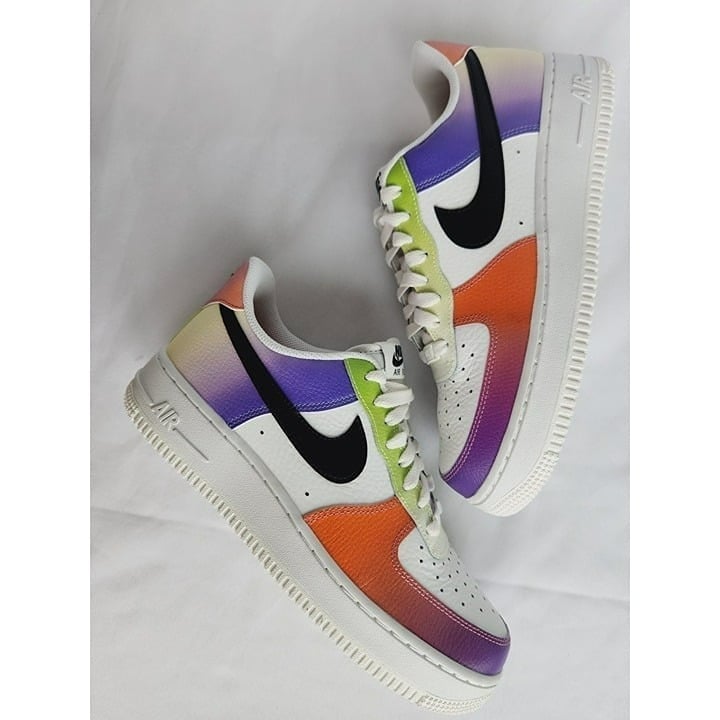 * 10 WOMEN'S NIKE Air Force 1 LOW 07 WHITE BLACK / MULTICOLOR FD0801-100 SNEAKER