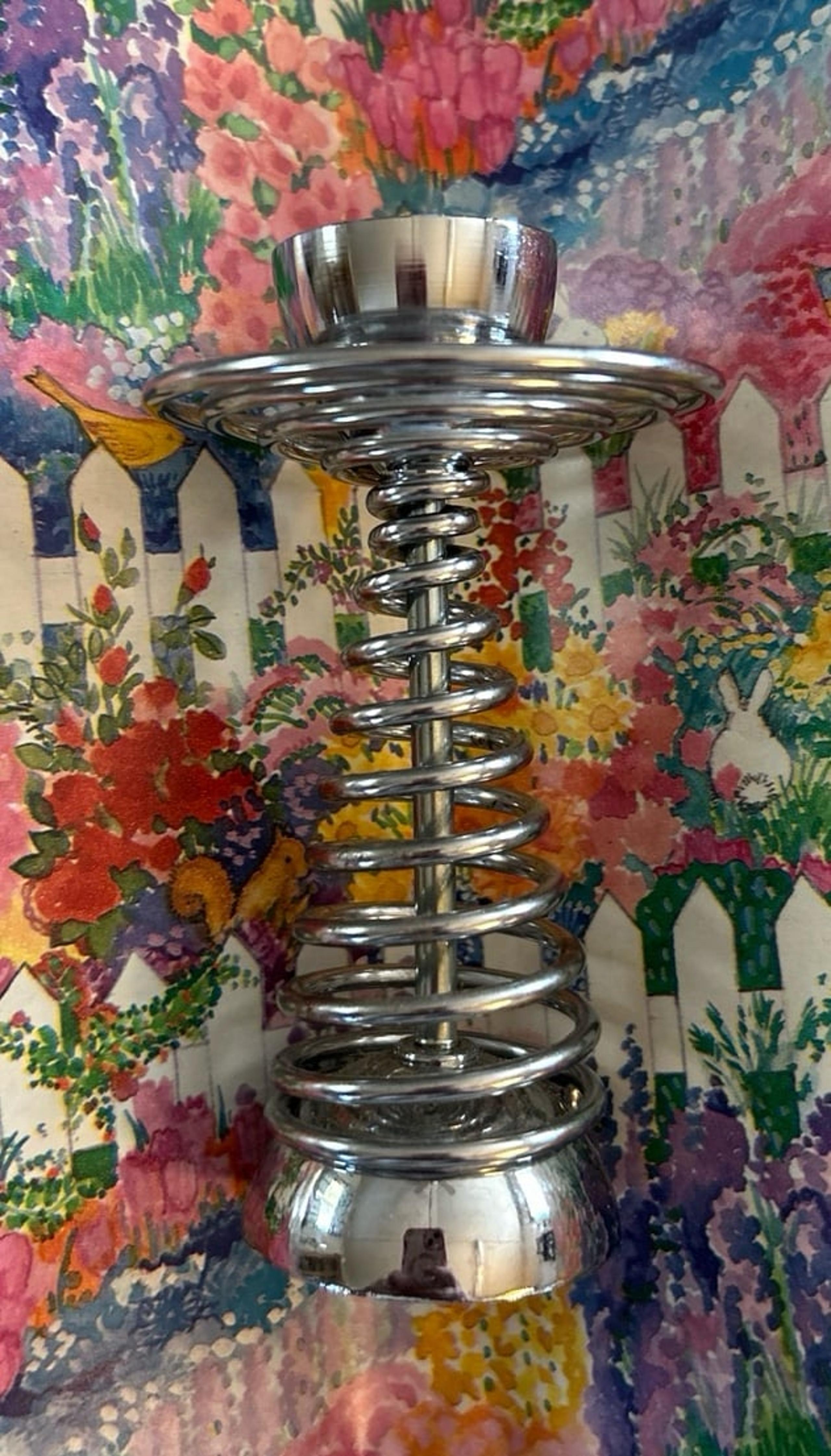 Pair of Unique Silver Metal Spring Candle Holders