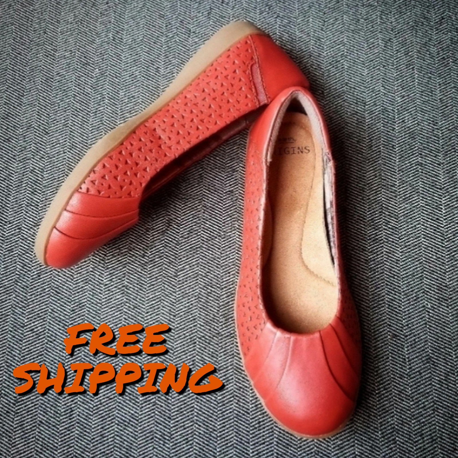 Red Leather Flats, Size 6 / 6.5