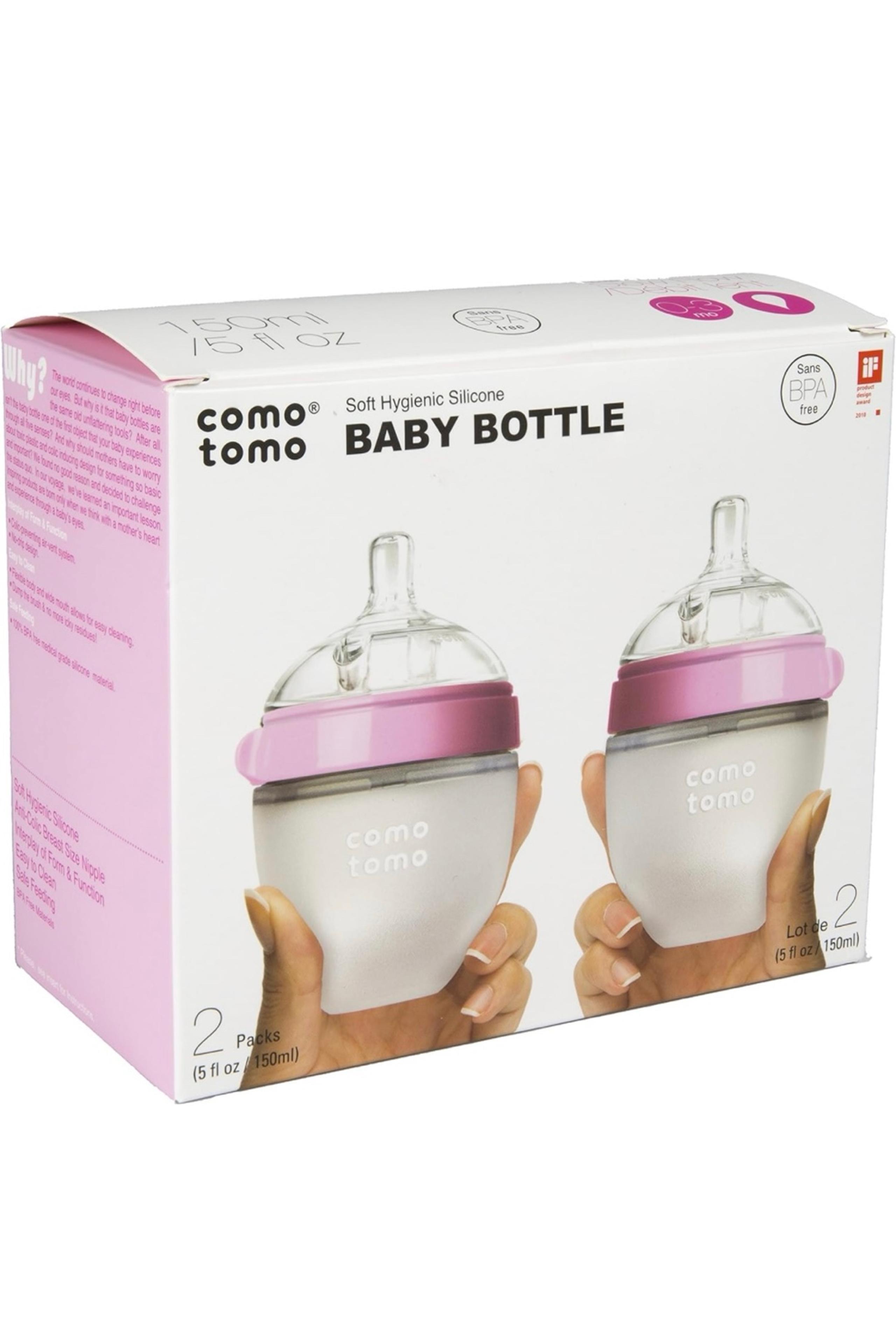 4 Pink ComoTomo Bottles & Extra Medium Nipples