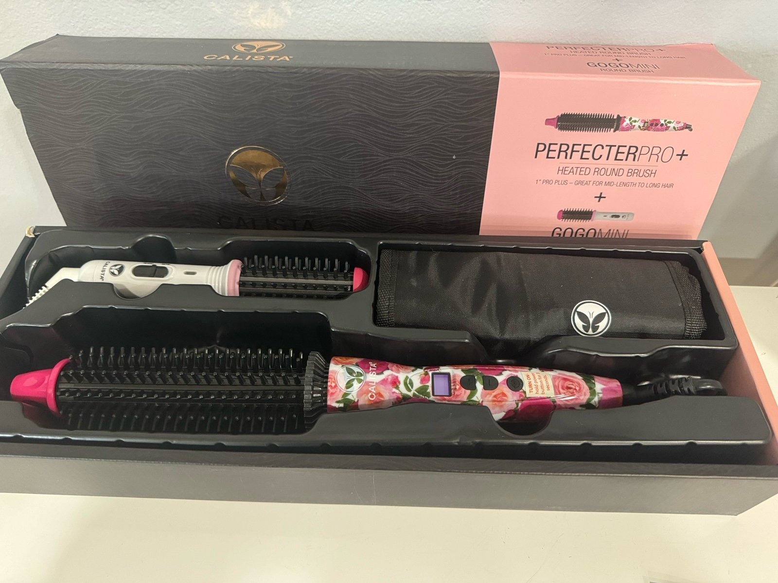 Calista PerfecterPro Heated Round Brush + GoGo Mini Brush (Rose White) 1”