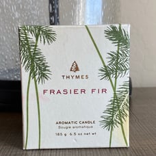 Thymes Frasier Fir Candle 6.5 Oz Glass with white aromatic candle NIB