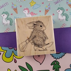 RARE Happy Hopppers 2007 Ellen Jareckie Itty Bit Wooden Block/Rubber Stamp CLEAN