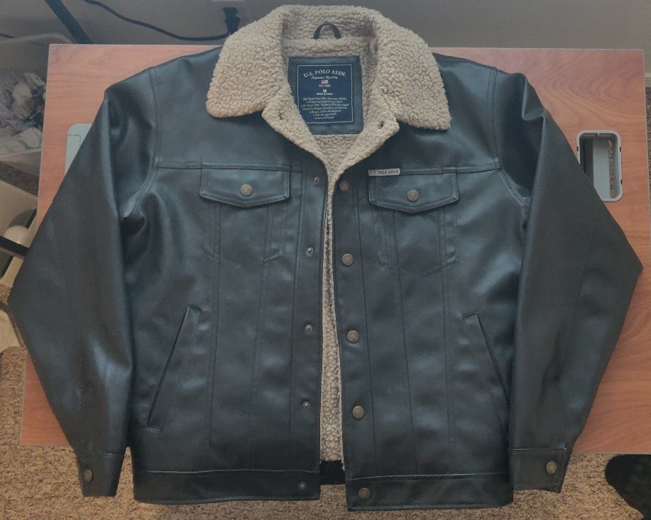 U.S POLO ASSN Faux Fur Sherpa Lined Biker Bomber Jacket Medium Brown.