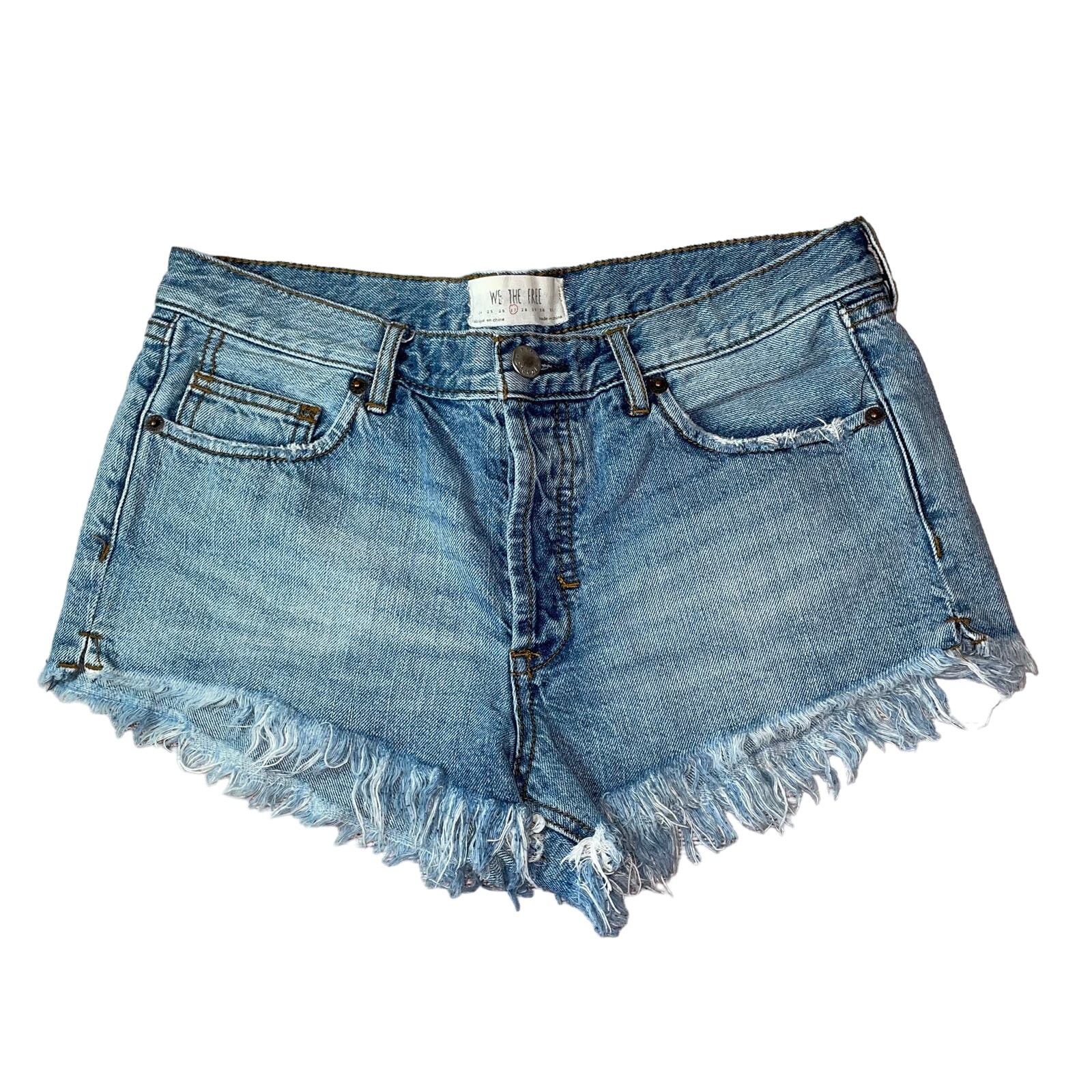 We The Free Whiskering Frayed Hem Button Fly Jean Shorts Women's 27