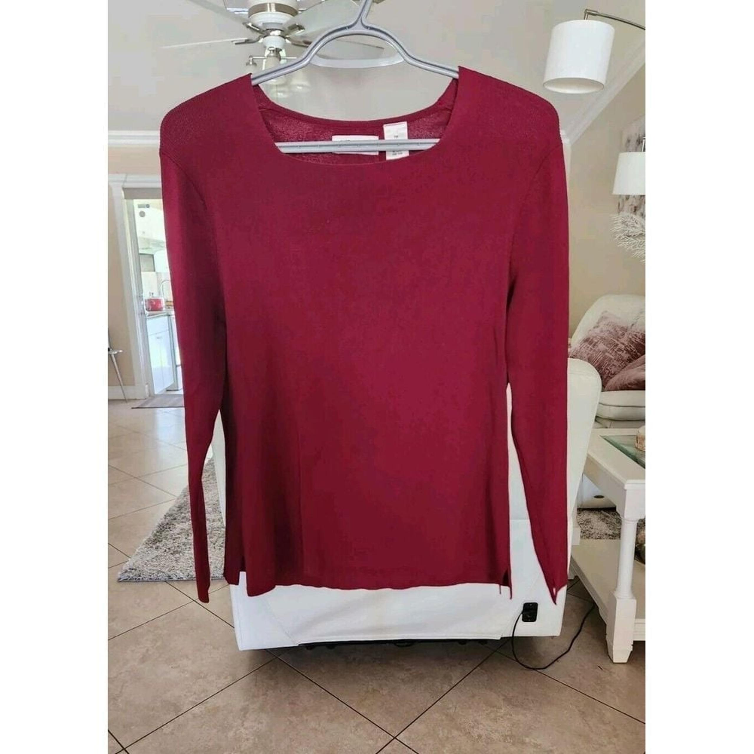 Laura Ashley Women's wine knit top Long Sleeve Blouse Stretch Size PM