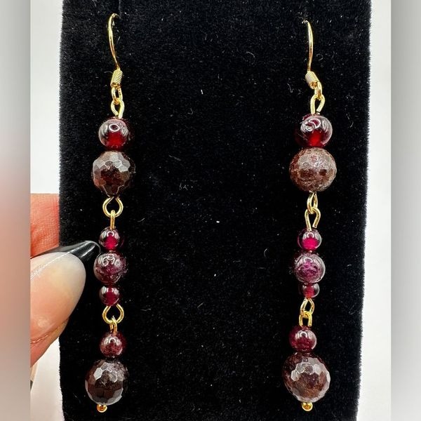 3 all garnet beads with gold tone metal and 925 stamped hooks, dangle earrings!