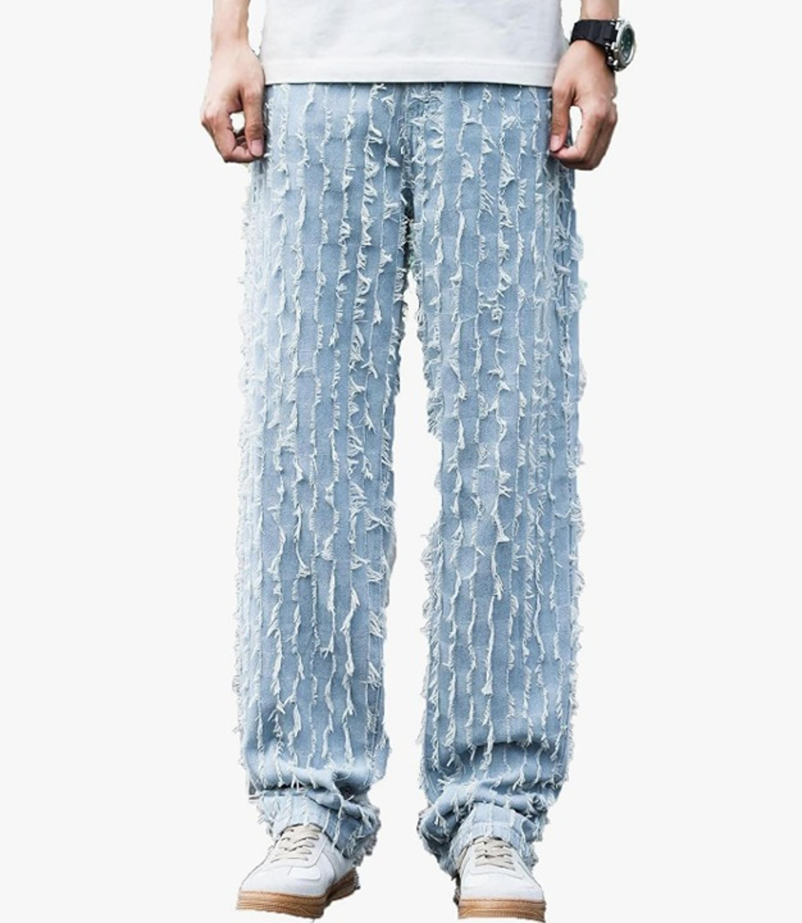 Men's Colorblock Frayed Hem Wide Leg Loose Casual Jeans Y2K Vintage Baggy