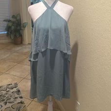 Krisa Women's M Halter Neck Tiered Mini Dress Light Blue Flowy Wedding Guest New