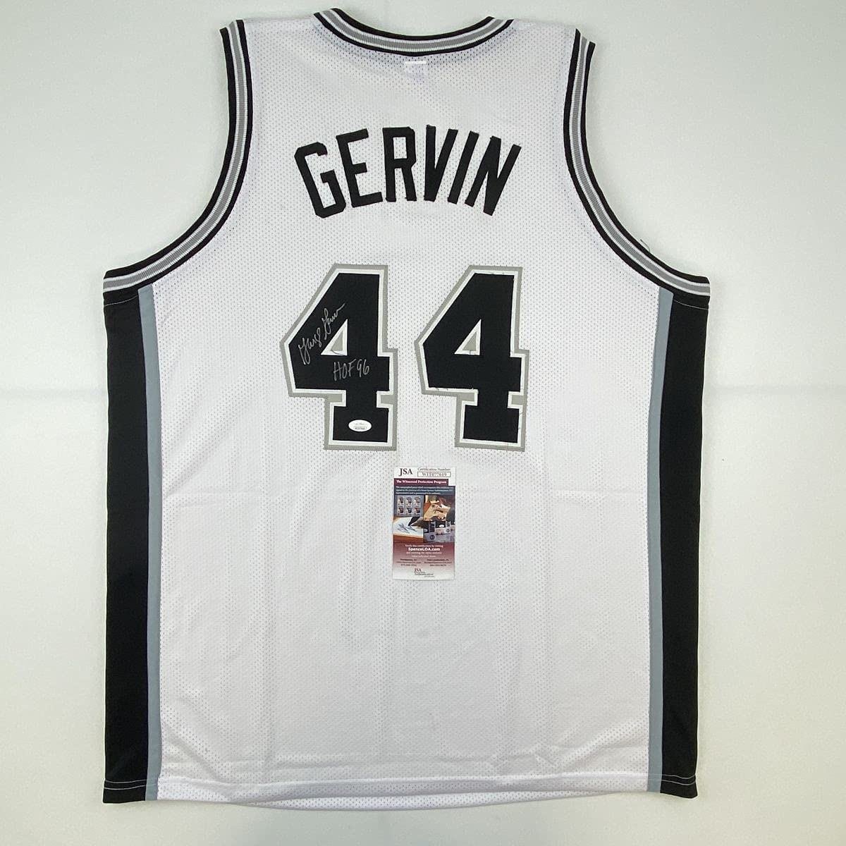 Autographed/Signed George Gervin HOF 96 San Antonio White Jersey JSA COA