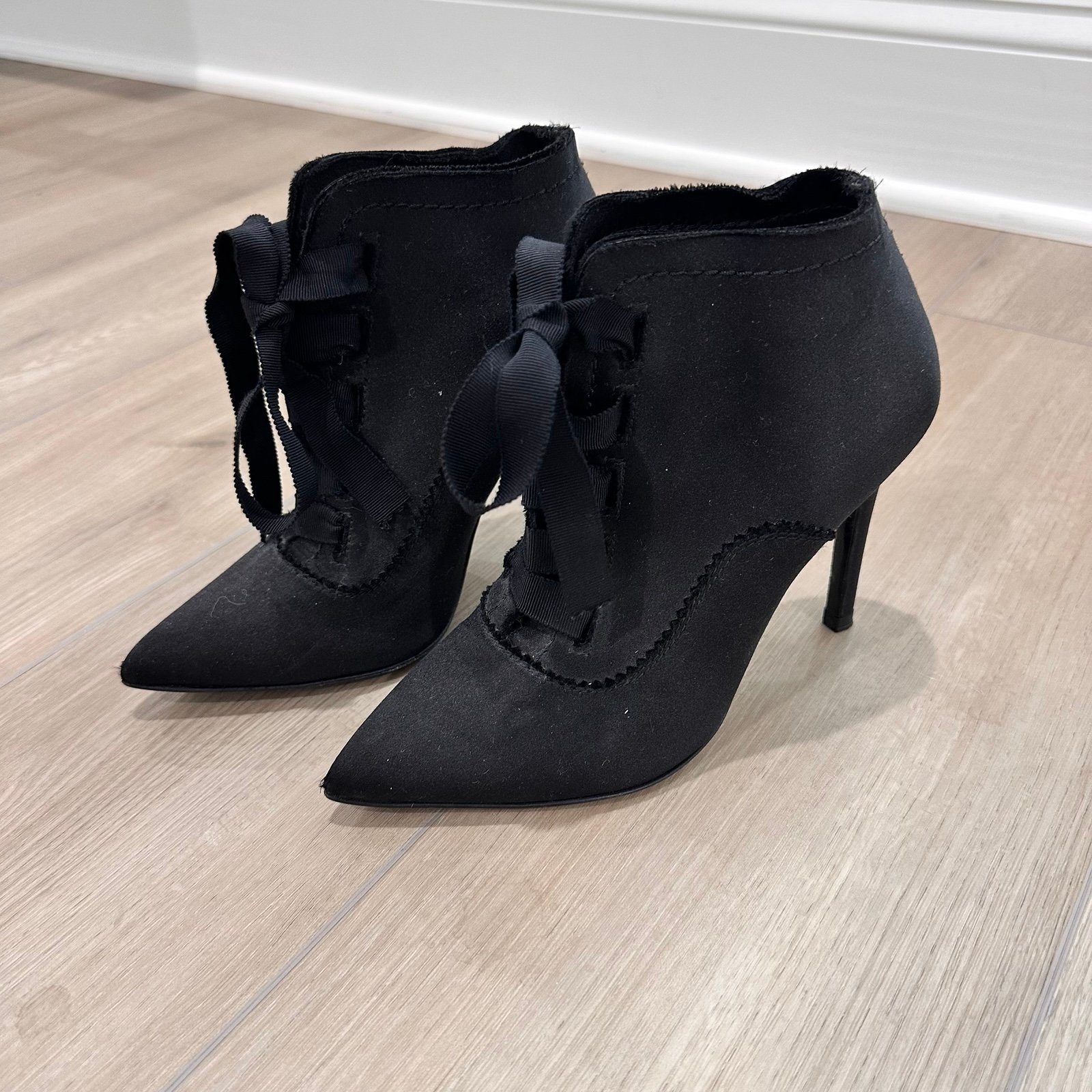 Pedro Garcia Eulalia satin boots bootie lace up black size 37 US 6.5