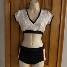THE LINE UP PRO CHEER DANCE NFL NBA NHL SILVER SEQUIN AUDITION OUTFIT SET NWT