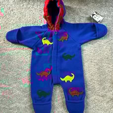 NWT NOS Vintage 90s Ali Mac Fleece One Piece Dinosaur Colorblock 0-3 Months Warm
