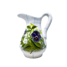 Vintage Pottery Hand Painted Floral Pitcher, Large Ceramic Pitcher