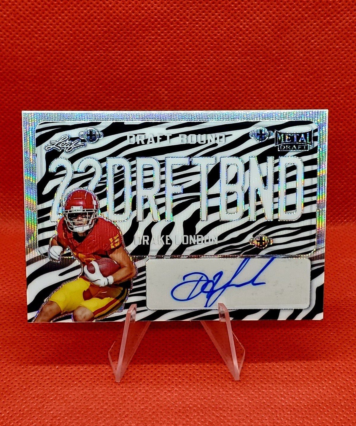 Drake London #/5 Rare Zebra Print Rookie Card RC Autograph Auto 2022 Leaf Metal