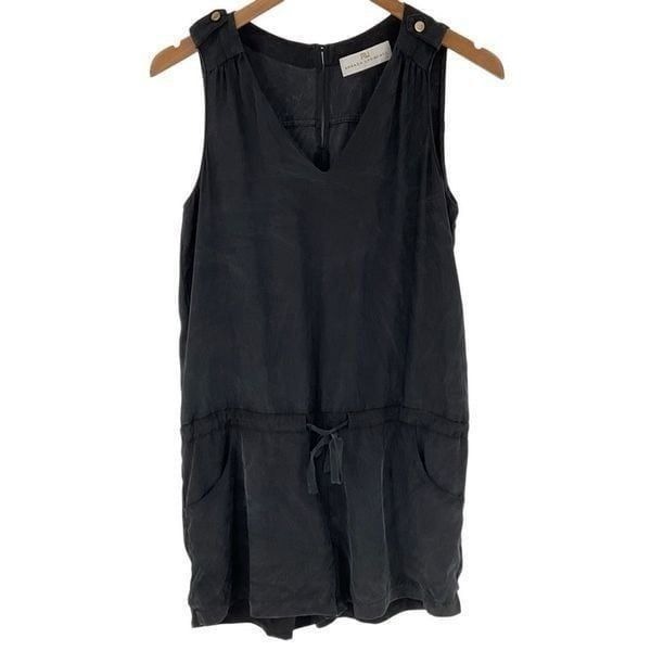 Amanda Uprichard 100% Silk Sleeveless Romper Black Tie Waist Women Medium
