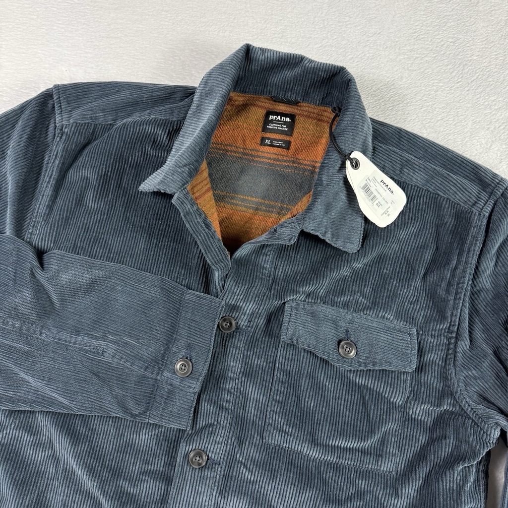 prAna Jacket Ridgecrest Corduroy Chore Coat Men's XL Stormy Night Organic Cotton