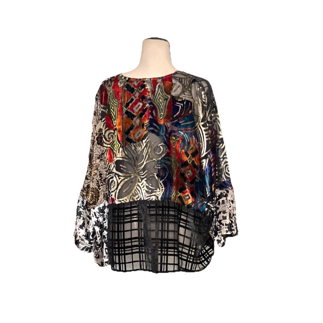 Floreat Anthropologie Burnout Velvet Patchwork Open Kimono Top OS Boho Festival