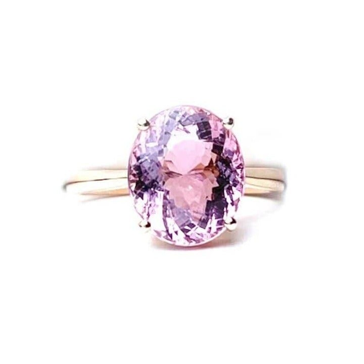 4.10Ct Natural Oval Pink Kunzite Solitaire Lady's Ring 14k Rose Gold