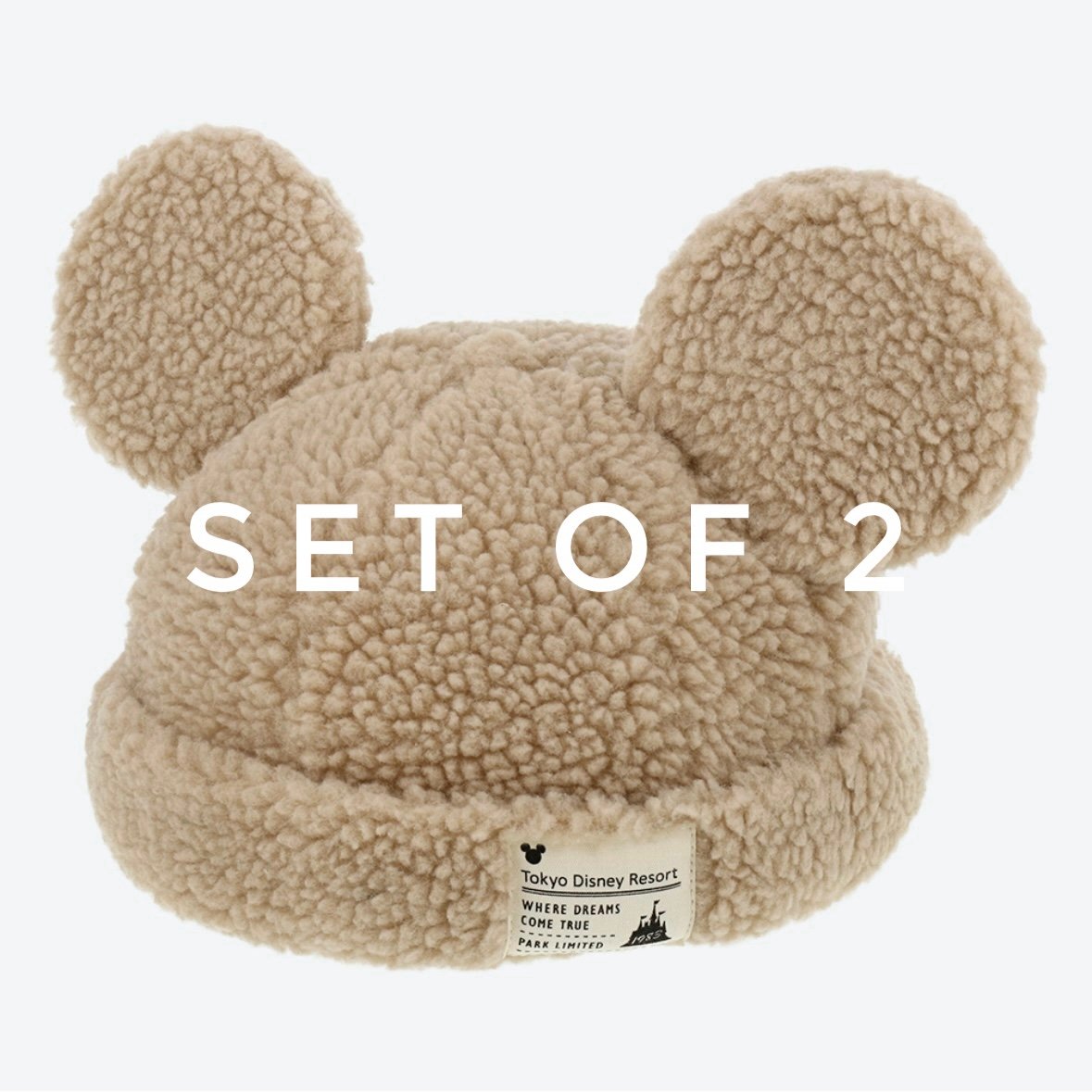 Tokyo Disney Resort Mickey Mouse Sherpa Hat Beige Set of 2