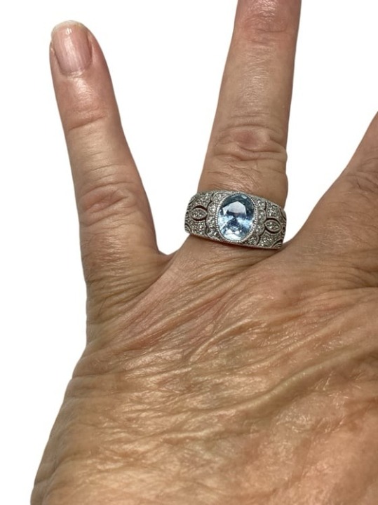 ESPO sterling silver blue topaz Cubic Zirconia designer ring size 9.25