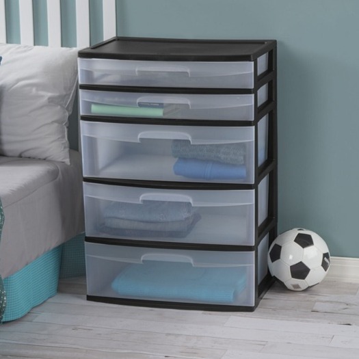 Plastic 5 Drawer Wide Tower Home Storage Organizer Multi-purpose Container