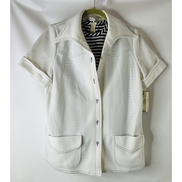 NOS VTG 60s Womens 14 Sailor Stripe Blouse Pointed Collar Jacket Pant Suit USA