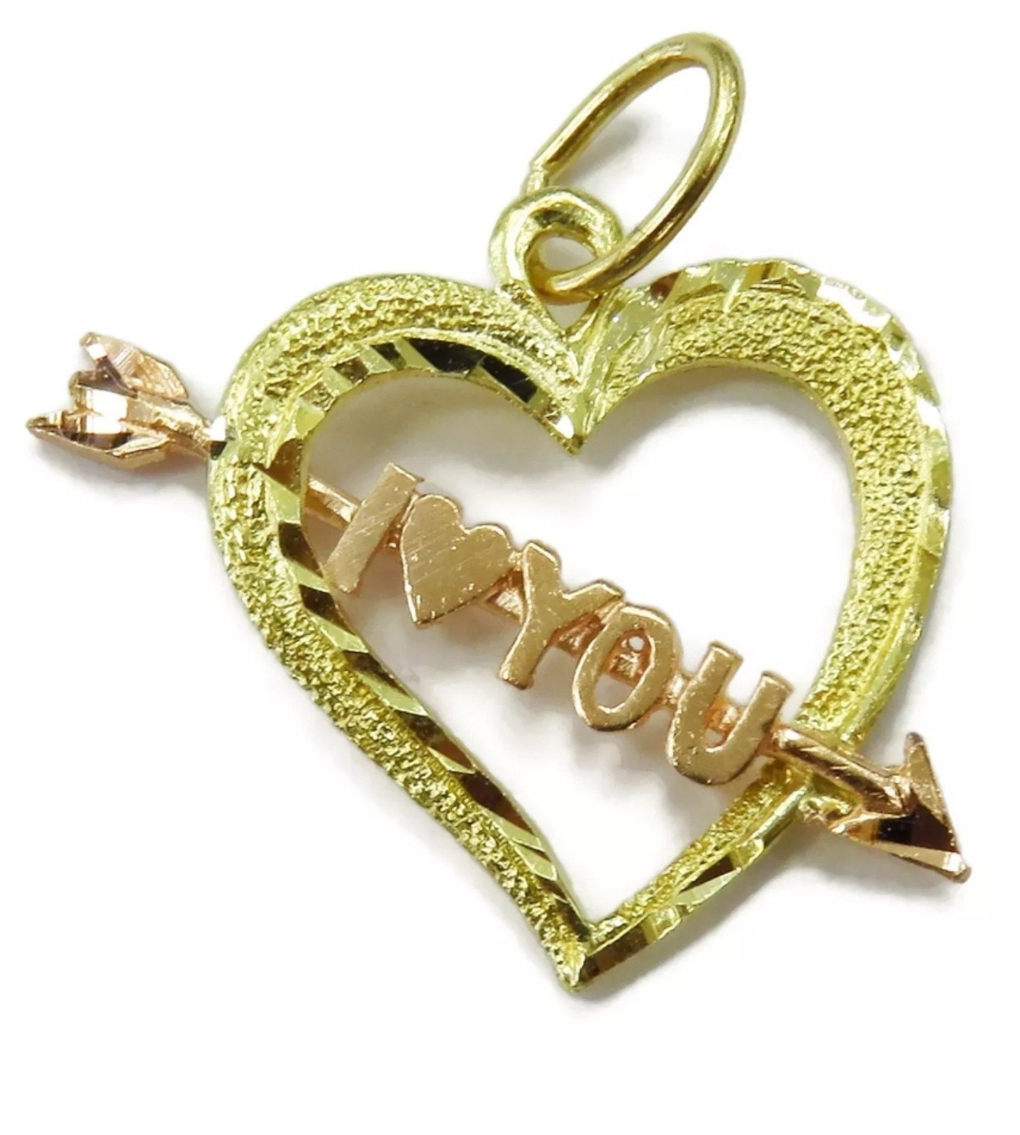 Small 14k Solid Yellow & Rose Gold Heart 'I Love You' Pendant For A Necklace.