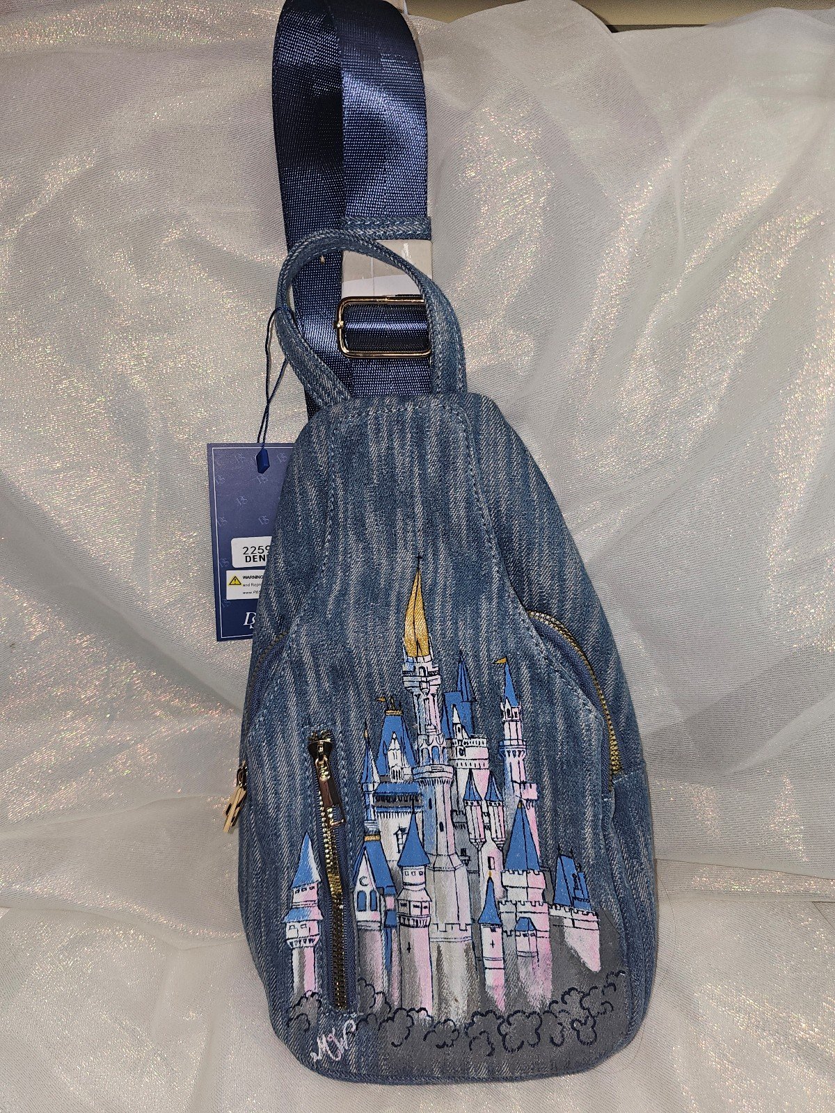 For the Disney Lover! Hand Painted small denim sling bag