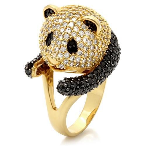 Gold+Ruthenium Brass Ring with AAA Grade CZ in Jet Size 8