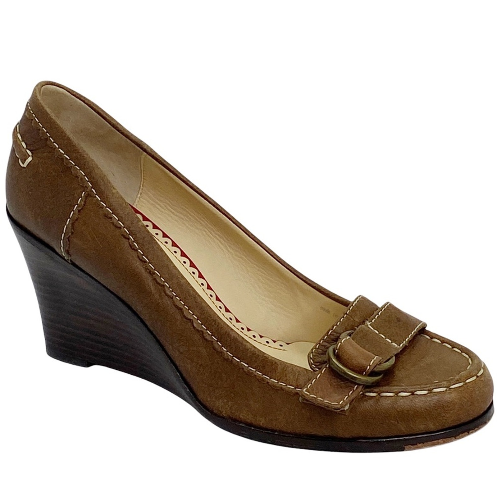 Johnston & Murphy Leather Strap Buckle Wedge Heel Tan Women 9.5 Classic